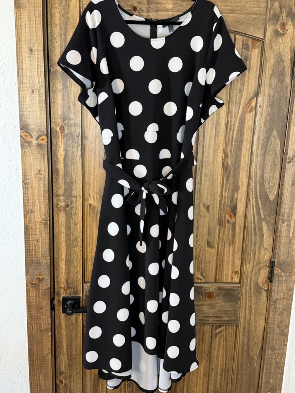 Lane Bryant Black and White Polka Dot Midi Dress with Tie Waist